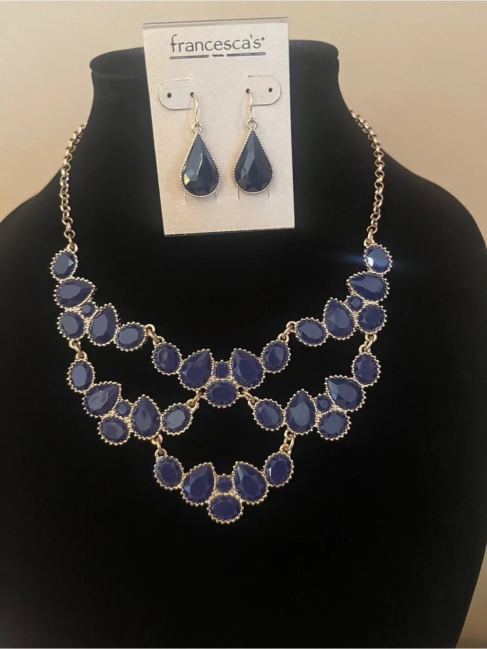 Francesca's Collections Navy Blue Teardrop Statement Necklace & Earrings